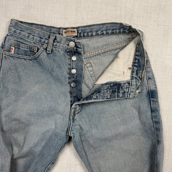 Vintage GUESS High Rise Tapered Leg Jeans Light Blue Wash Cotton Size 30 - Picture 6 of 15